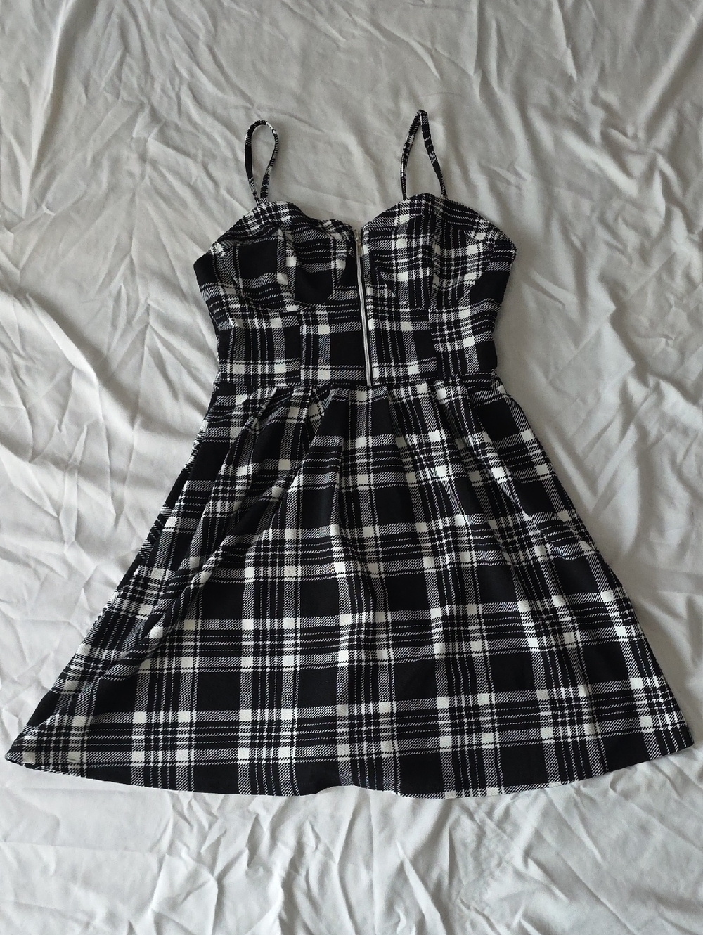Almost Famous Black & White Plaid Fit-and-Flare Mini Dress